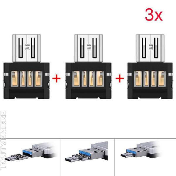 3pcs micro usb mâle vers usb femelle otg adaptateur