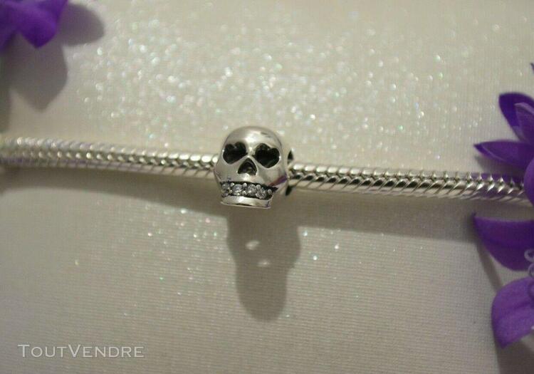 charm breloque pendentif tête de mort coeur strass argent