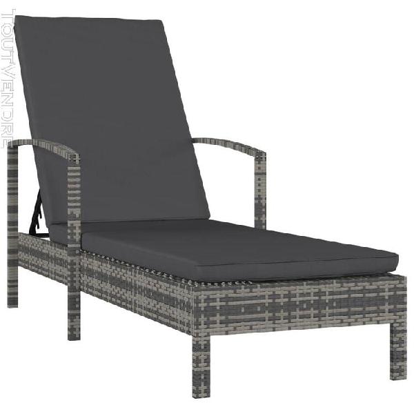 Vidaxl chaise longue avec accoudoirs résine tressée gris