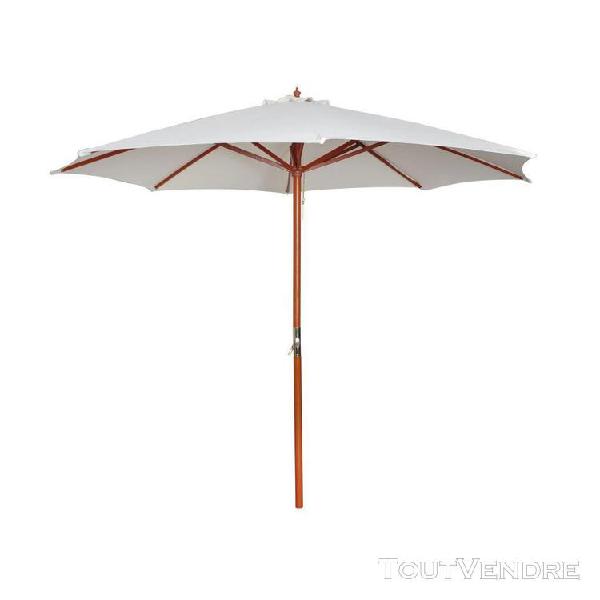 parasol sur pied toile blanche & bois 258 cm | blanc