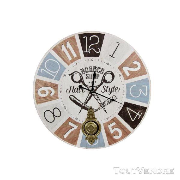 Horloge ancienne balancier barber shop hair style bois blanc