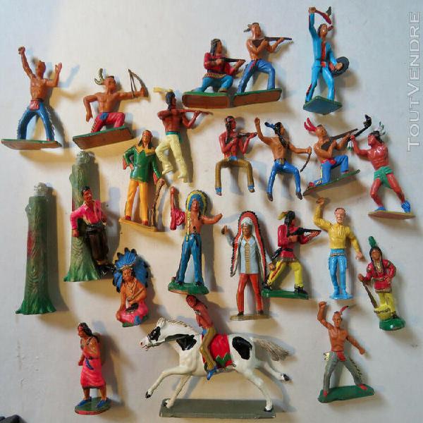 Lot de figurines starlux vintage, indiens, chevaux, totems