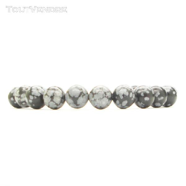 Bracelet obsidienne flocon neige perles de 8mm genuine gemst