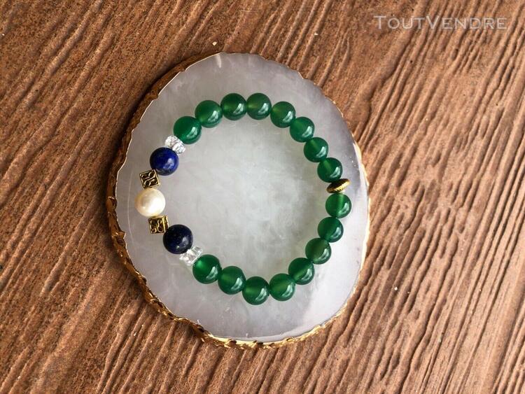 Bracelet semi precieuse jade, lapis lazuli et perle de cultu