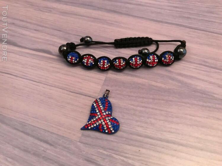 Bracelet shamballa drapeau anglais avec strass