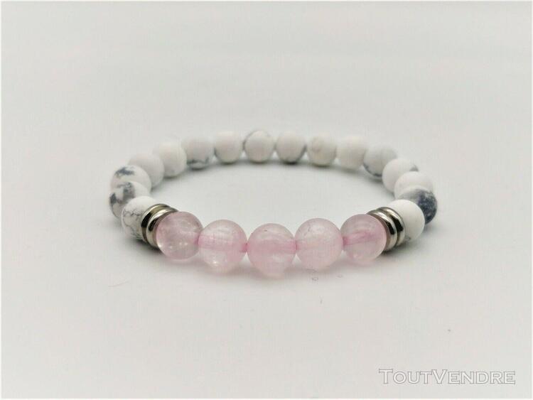 bracelet howlite / quartz rose perles 8 mm - pierre