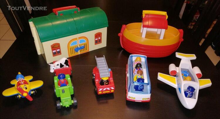 gros lot playmobil 1 2 3 (arche, train, bus, tracteur, avion