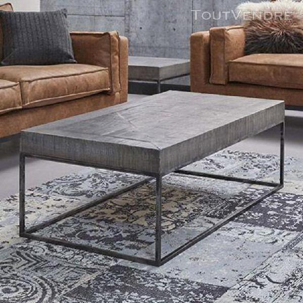 table basse 120 cm en manguier gris vieilli et métal -