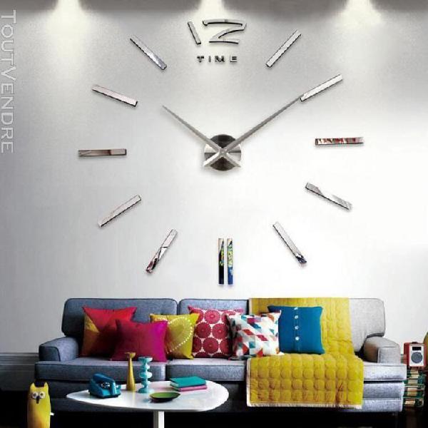 Sticker mural 3d grande horloge murale miroirs décoration