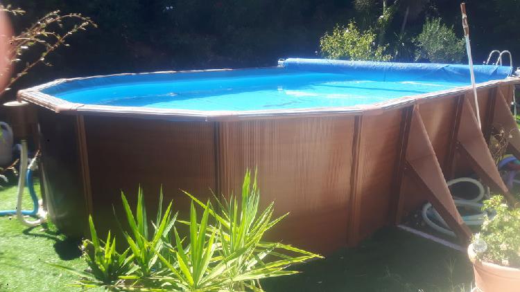 Piscine hors sol imit. bois +pac+filtre+pompe 735x375x120