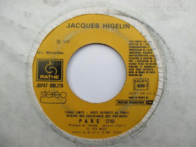 Sp 45tours jukebox   jacques higelin /  pars + denise