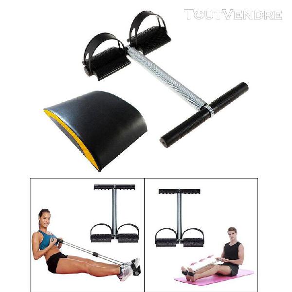 Fitness mat back pad workout sit up pull rope spring tension