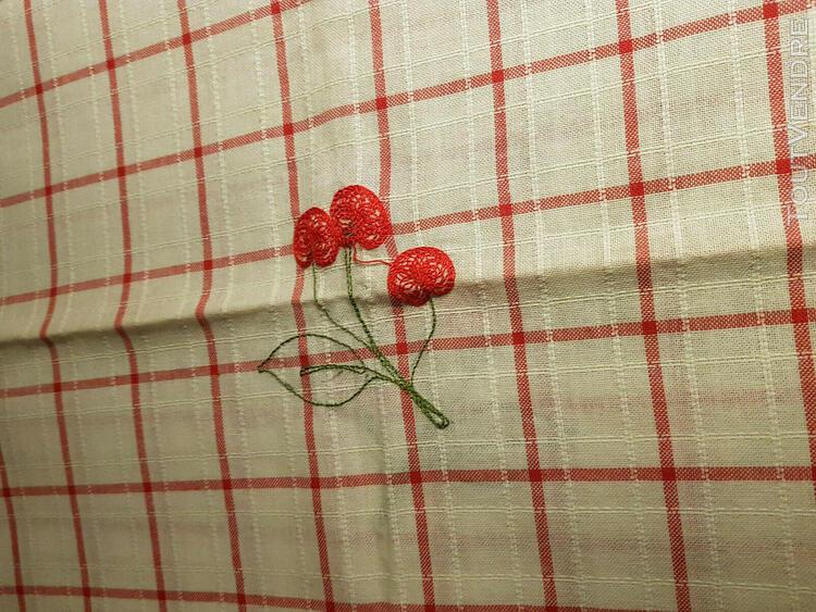 Nappe + 4 serviettes coton neuf carreaux rouge vintage 1960