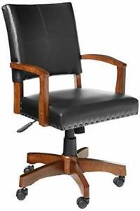 deluxe wood bankers desk chair with faux leather and antique