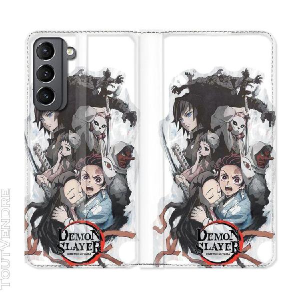 Housse cuir portefeuille pour samsung galaxy s21 manga demon