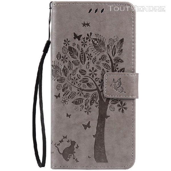 Etui en cuir motif chat avec fente pour iphone 7/8 - gris