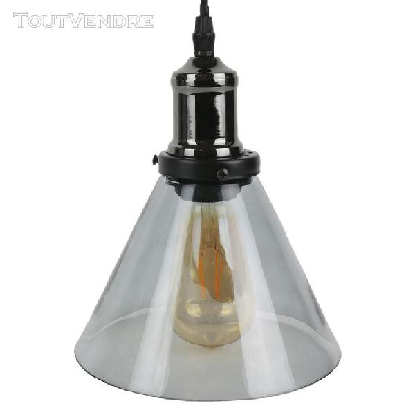 Suspension verre fumé grise en entonnoire pour ampoule e27