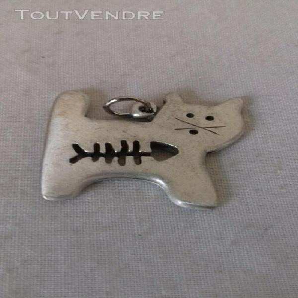 chat pendentif chat métal argenté