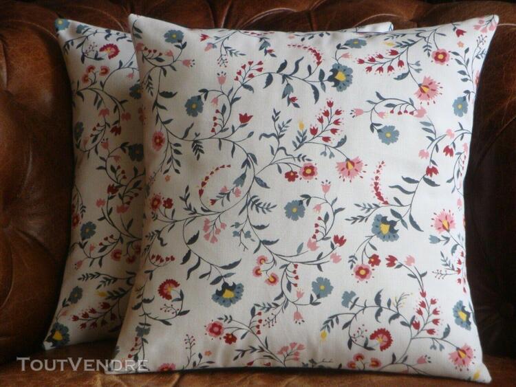 1 à 6 - housse coussin motif végétal (feuille fleur bleu