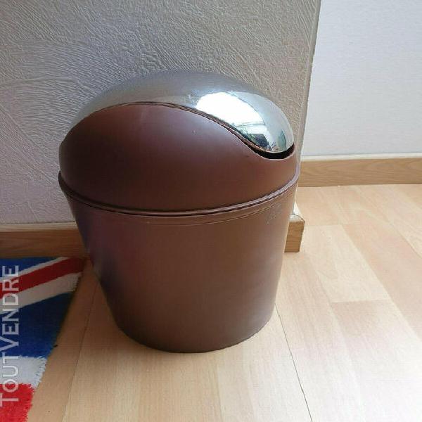 poubelle salle de bain marron plastique et inox