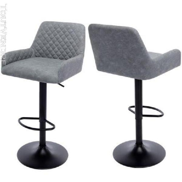 Tabourets de bar lot de 2 pièces gris pu cuir chaises de