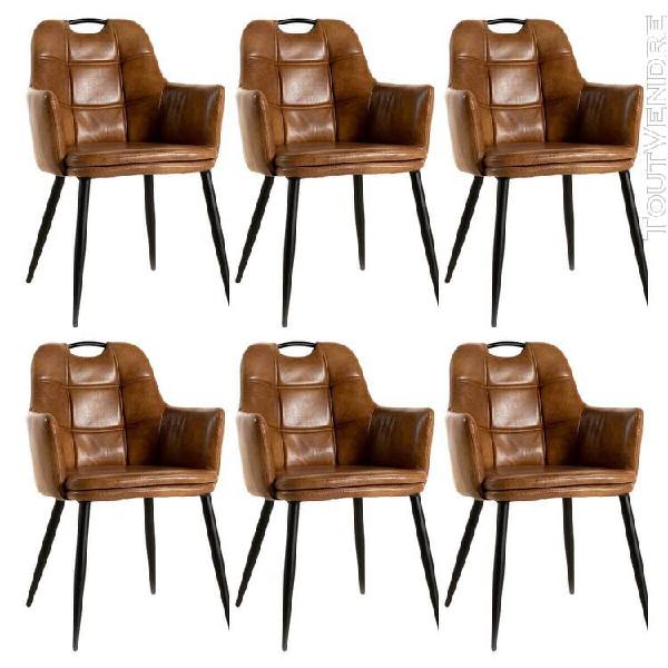 Cyma - lot de 6 chaises simili cuir camel avec accoudoirs