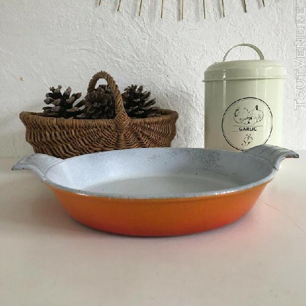 Ancien plat à gratin rond orange vintage diamètre 22 cm s