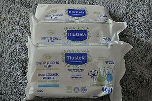 mustela lot de 3 x 60 lingettes de coton bio à l&apos;eau