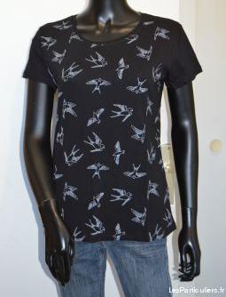 T-shirt noir motifs oiseaux blancs taille xl