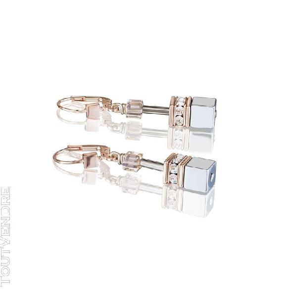 boucles d'oreilles coeur de lion géocube acier tons roses