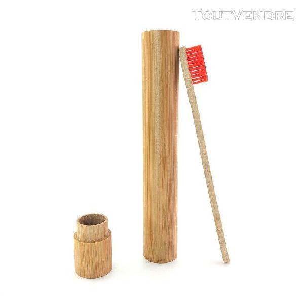 Brosse à dents en bois de bambou naturel avec support,