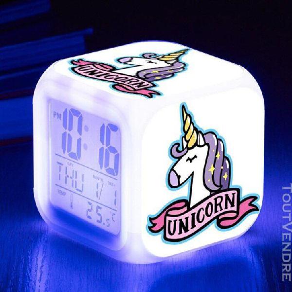 7 couleur enfants licorne lampe réveil led horloge