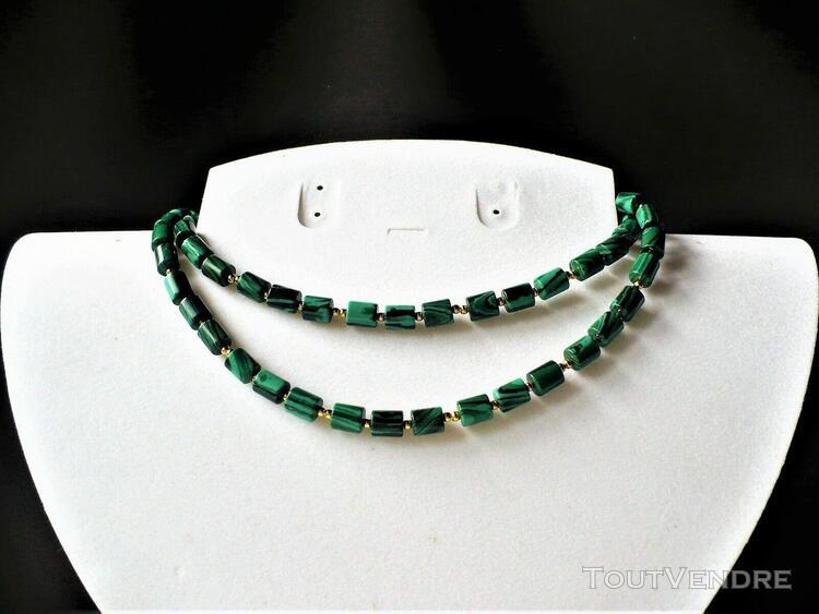 collier (85 cm) opera malachite synthétique perles 6*6 mm,