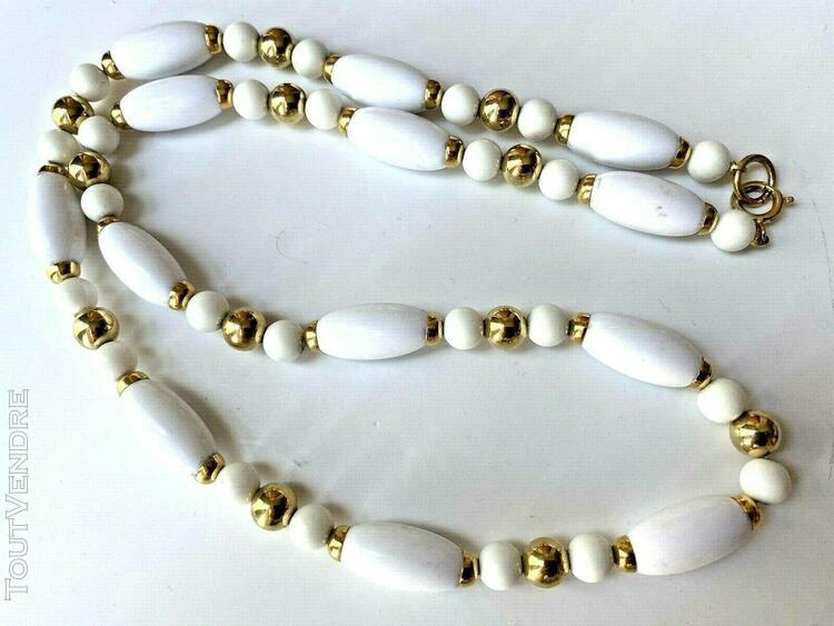 Collier vintage blanc et doré magnifique 64cm état quasi