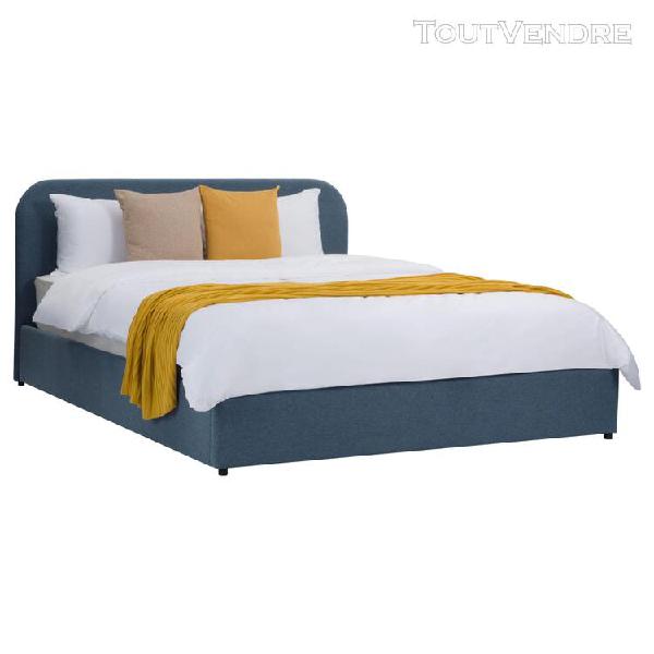 Lit double tilly avec coffre 140x190 cm en tissu bleu