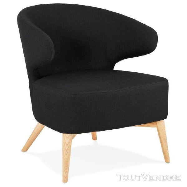 fauteuil lounge 'odile' en tissu noir et pieds en bois finit