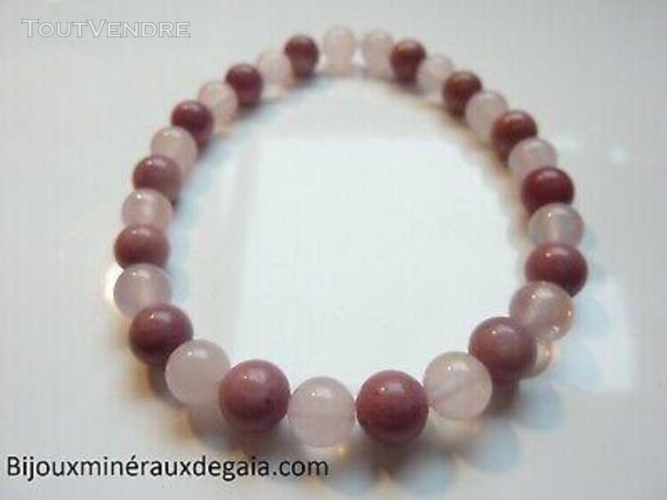 Bracelet rhodochrosite-quartz rose - perles rondes 6 mm