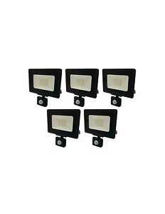 lot de 5 projecteurs led noirs 30w (150w) à détecteur ip65