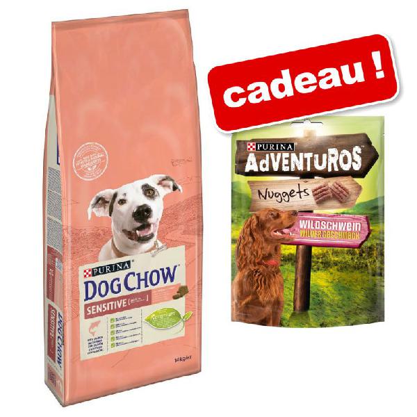 croquettes purina dog chow 14 kg + friandises adventuros