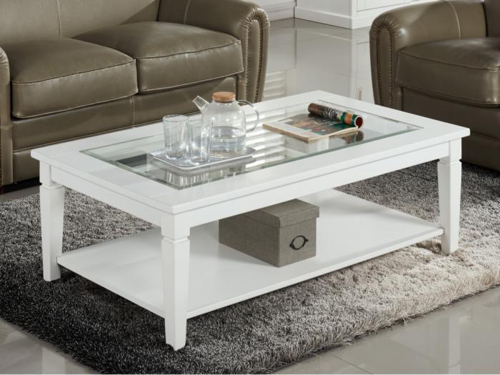 Table basse guerande - plateau en verre trempé - pin blanc