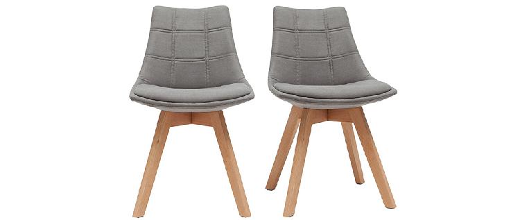 chaises scandinaves en tissu gris clair et bois (lot de 2)