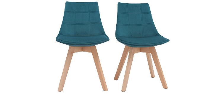 chaises scandinaves velours bleu pétrole et bois (lot de 2)