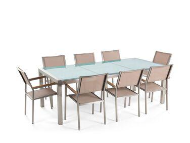 Ensemble de jardin table en verre 8 chaises beiges grosseto