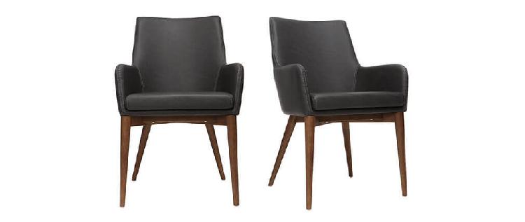 lot de 2 fauteuils vintage pu noir et bois shana - miliboo