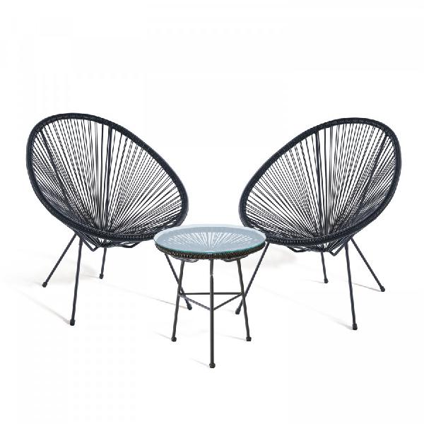 pack 2 chaises acapulco + table acapulco noire