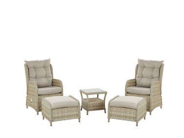 set de terrasse table et 2 fauteuils en rotin beige ponza