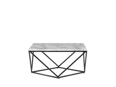 table basse effet marbre blanc avec pieds noirs malibu