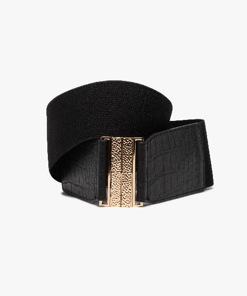 ceinture femme large élastiquée à boucle dorée noir