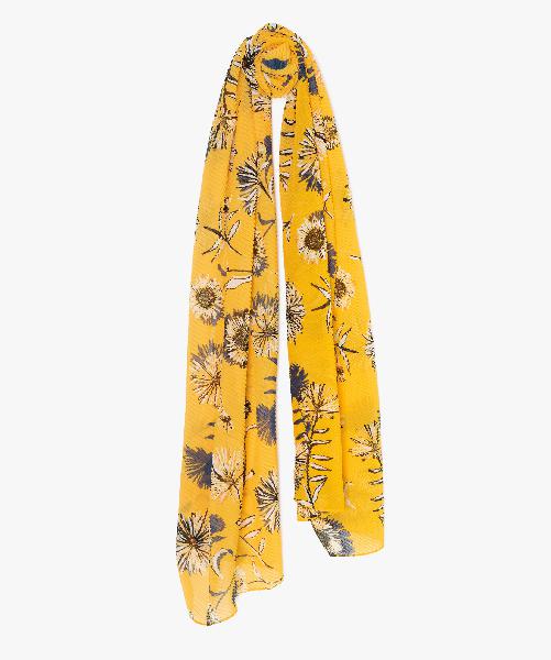 Foulard femme imprimé en matière plissée jaune