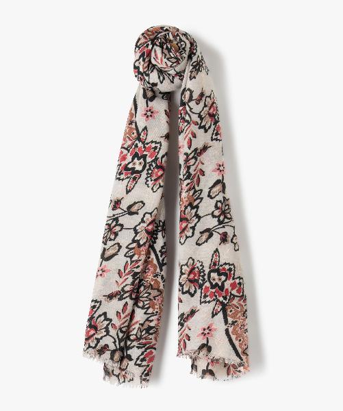 foulard femme rectangulaire à fleurs taupe